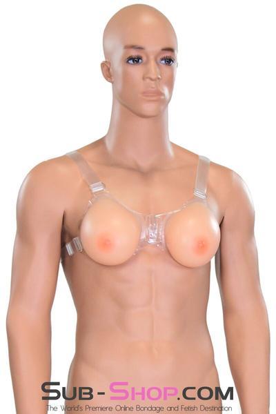 9877RS-SIS      Gia Real Forced Feminization Fantasy Female Led Relationship Feel Silicone Crossdressing Sissy Breast Forms with Nipples and Clear Straps, DD Cup Sissy   , Sub-Shop.com Bondage and Fetish Superstore