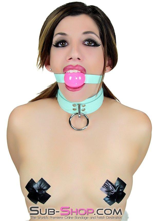 0988A     I Like It Rough Retro Mint Green Leather Bondage Collar Collar   , Sub-Shop.com Bondage and Fetish Superstore