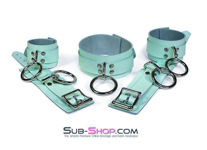 0989A      I Like It Rough Retro Mint Green Leather Bondage Wrist Cuffs Cuffs   , Sub-Shop.com Bondage and Fetish Superstore