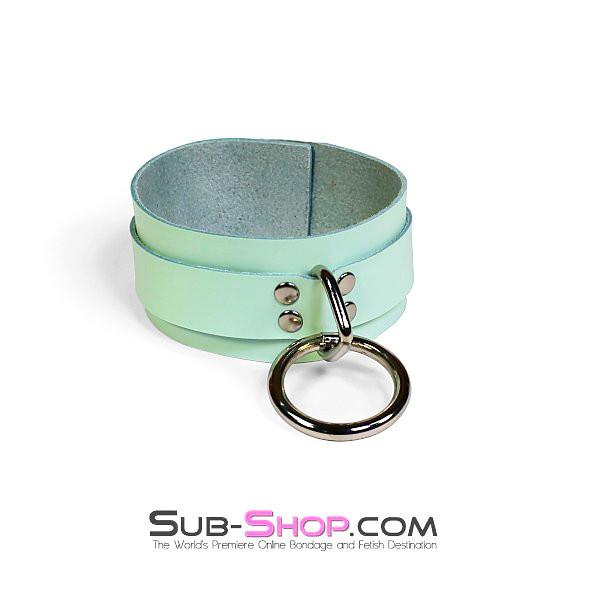 0988A     I Like It Rough Retro Mint Green Leather Bondage Collar Collar   , Sub-Shop.com Bondage and Fetish Superstore