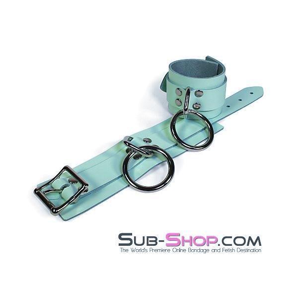 0989A      I Like It Rough Retro Mint Green Leather Bondage Wrist Cuffs Cuffs   , Sub-Shop.com Bondage and Fetish Superstore