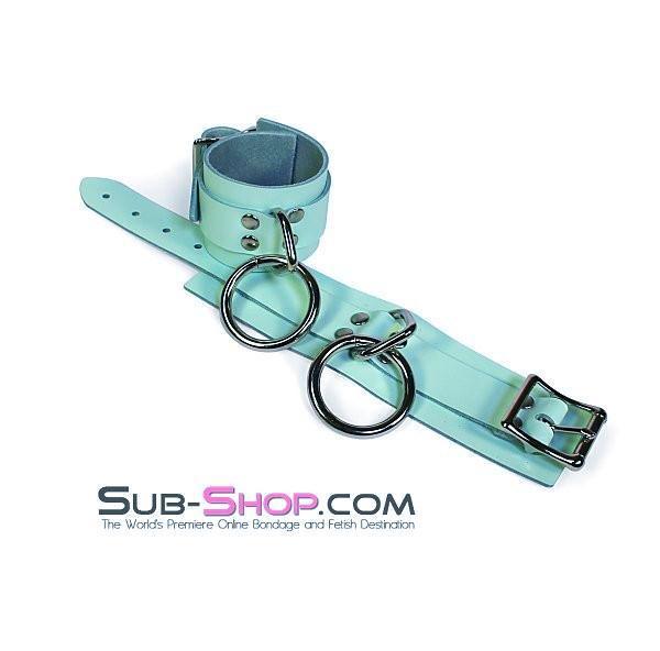 0989A      I Like It Rough Retro Mint Green Leather Bondage Wrist Cuffs Cuffs   , Sub-Shop.com Bondage and Fetish Superstore
