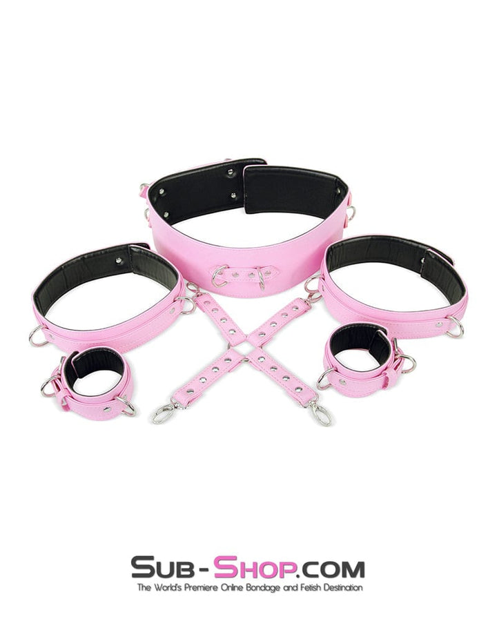 9945M-SIS      Pink Padded Sissy Boi Bondage Belt, Feminization Sissy Maid Thigh Cuffs, Wrist Cuffs and Connector Strap Sissy   , Sub-Shop.com Bondage and Fetish Superstore