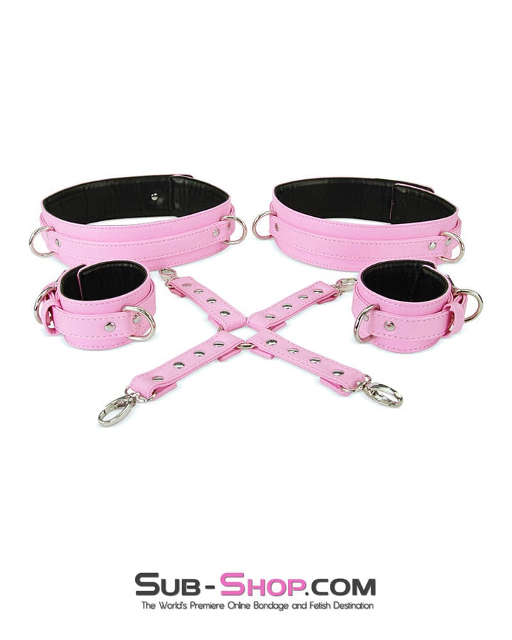 9945M-SIS      Pink Padded Sissy Boi Bondage Belt, Feminization Sissy Maid Thigh Cuffs, Wrist Cuffs and Connector Strap Sissy   , Sub-Shop.com Bondage and Fetish Superstore