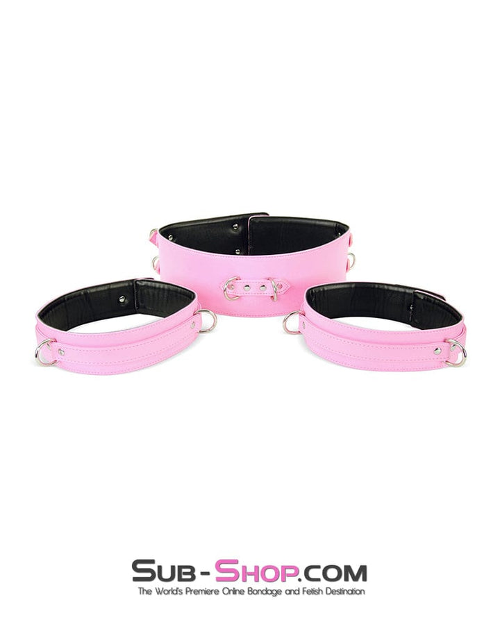 9945M-SIS      Pink Padded Sissy Boi Bondage Belt, Feminization Sissy Maid Thigh Cuffs, Wrist Cuffs and Connector Strap Sissy   , Sub-Shop.com Bondage and Fetish Superstore