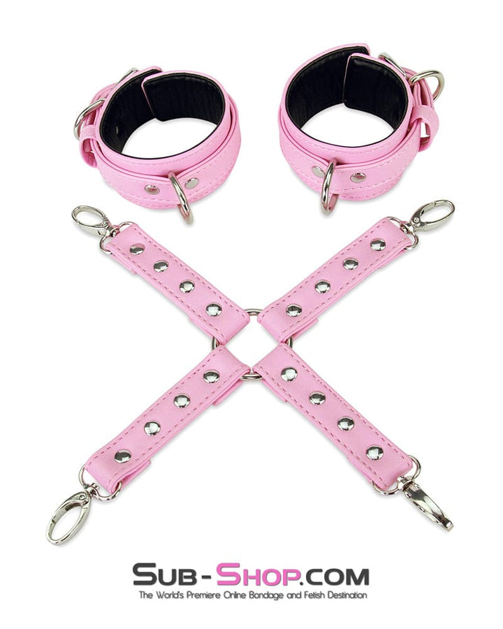 9945M-SIS      Pink Padded Sissy Boi Bondage Belt, Feminization Sissy Maid Thigh Cuffs, Wrist Cuffs and Connector Strap Sissy   , Sub-Shop.com Bondage and Fetish Superstore