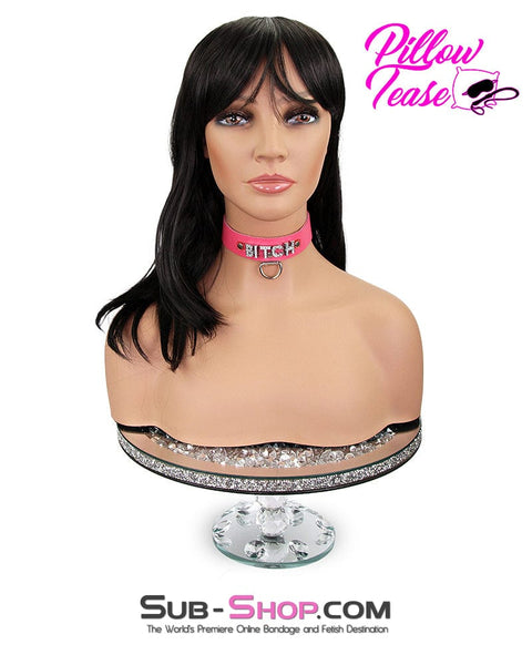 7173A      BITCH Hot Pink Leather Rhinestone Letter Collar - LAST CHANCE - Final Closeout! MEGA Deal   , Sub-Shop.com Bondage and Fetish Superstore