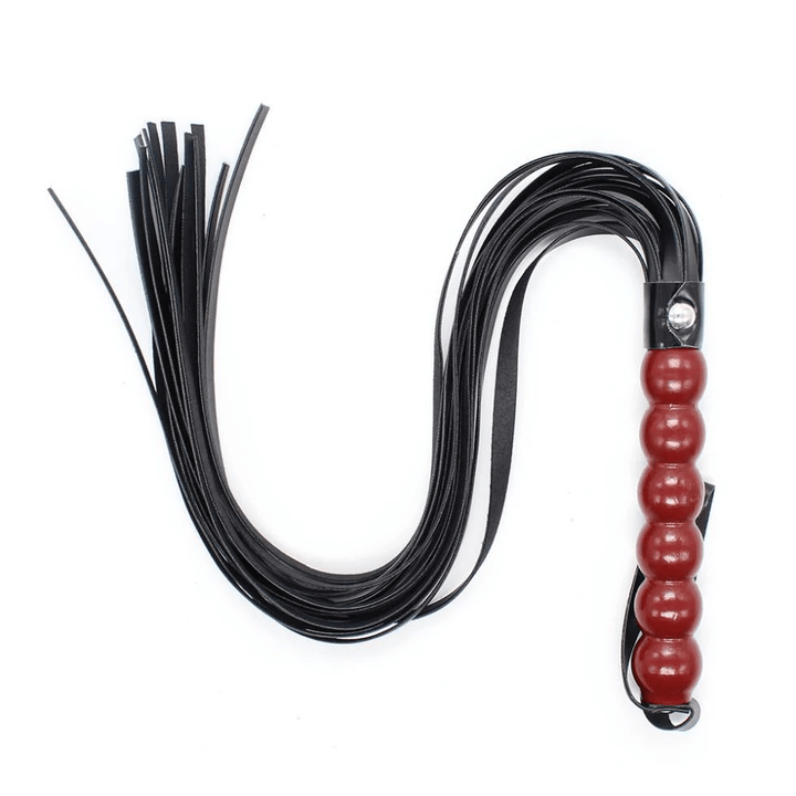 9998RS      Wooden Beaded Handle 25" Black Flogger Whip - LAST CHANCE - Final Closeout! MEGA Deal   , Sub-Shop.com Bondage and Fetish Superstore
