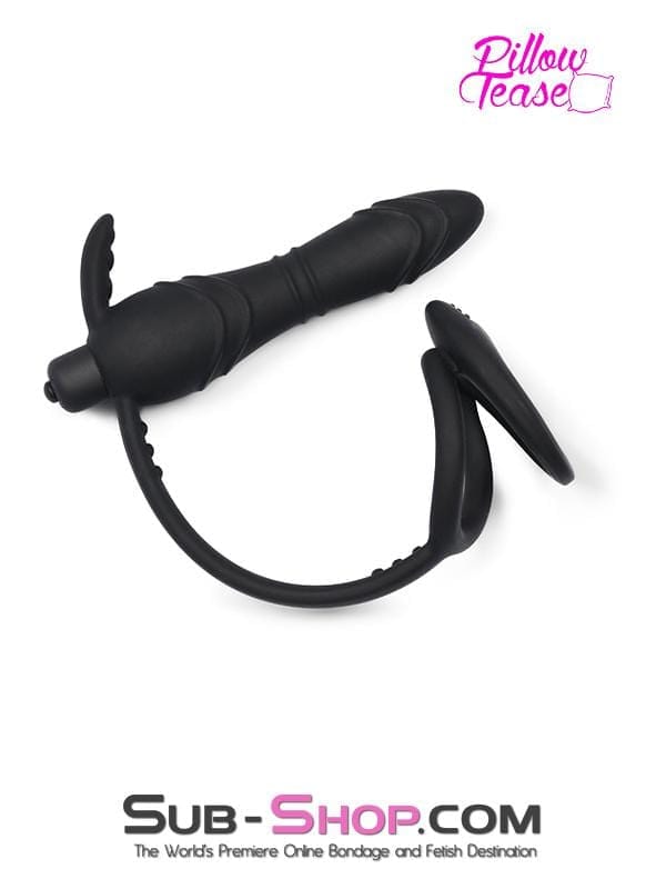 Anal Toys 1643M      Silicone Anal Vibe Plug with Dual Cock and Ball Rings