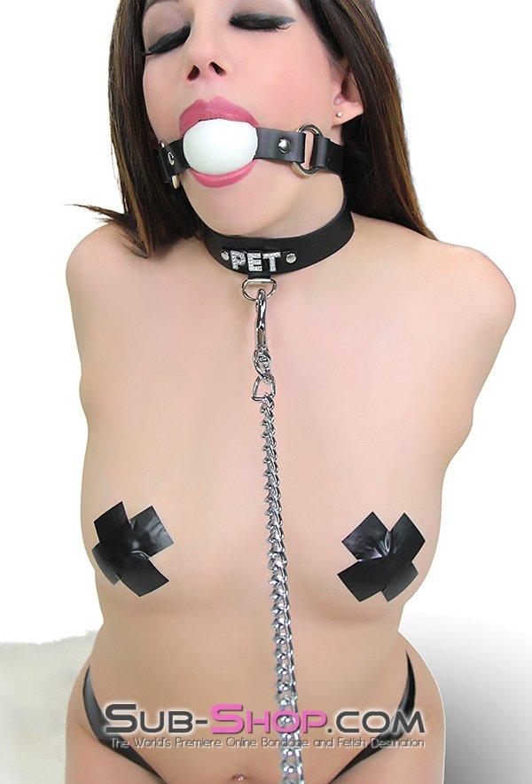 Ballgag 1552A      Rings of Submission Ballgag, Black Leather with White Ball