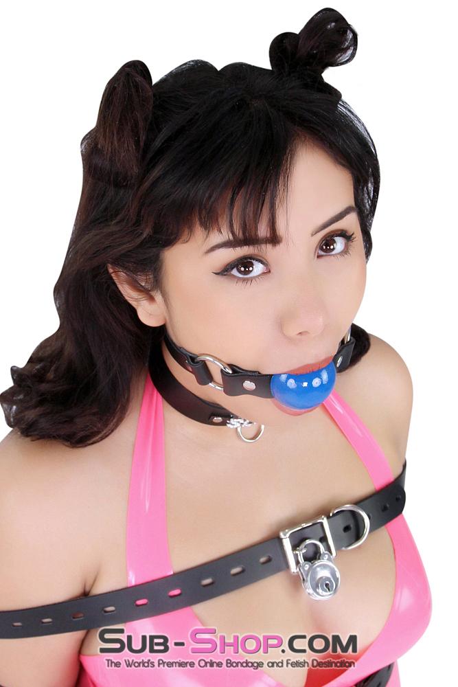 Ballgag 6910A      Rings of Submission, Royal Blue Ball, Black Leather Strap Ballgag