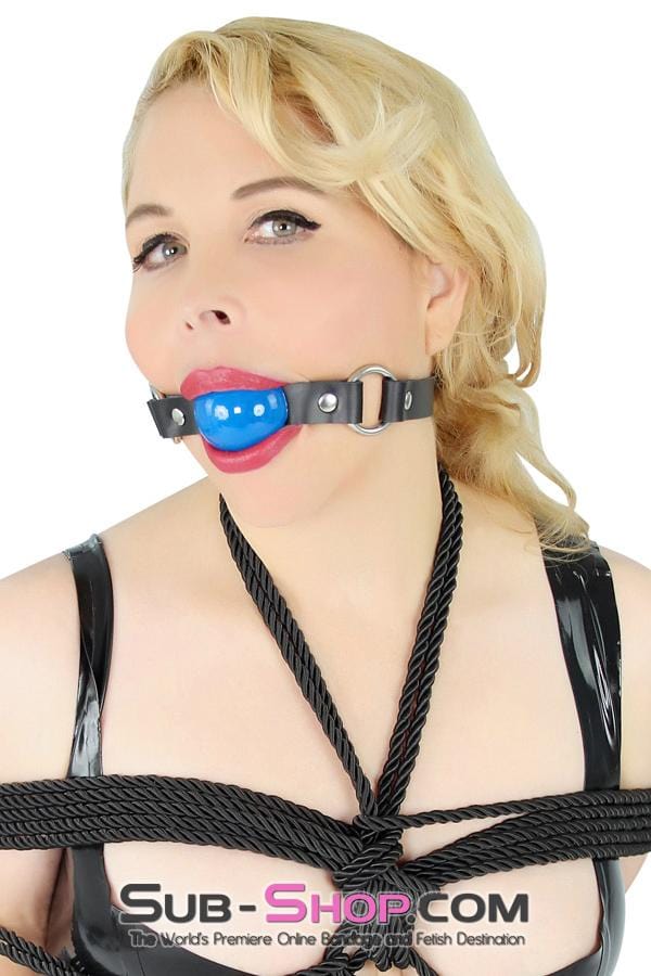 Ballgag 6910A      Rings of Submission, Royal Blue Ball, Black Leather Strap Ballgag