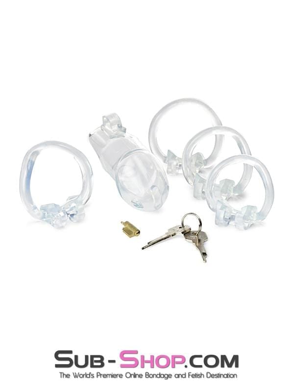 Black Friday Blowout 0397AE      Exposed in Chastity High Security Keyed Tumbler Locking Male Chastity with 4 Base Cock Ring Sizes - MEGA Deal