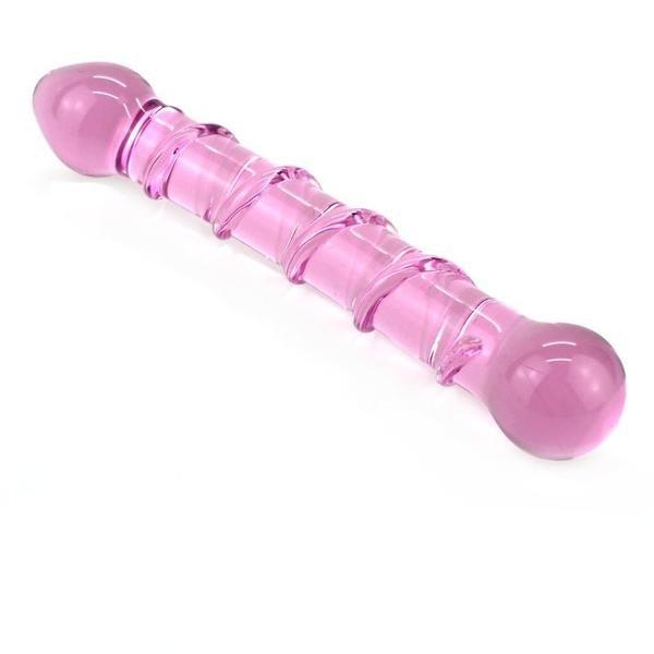 Black Friday Blowout 0448M      Double Ended Pink Ridged Glass Massager - LAST CHANCE - Final Closeout!