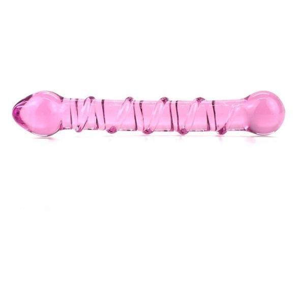 Black Friday Blowout 0448M      Double Ended Pink Ridged Glass Massager - LAST CHANCE - Final Closeout!