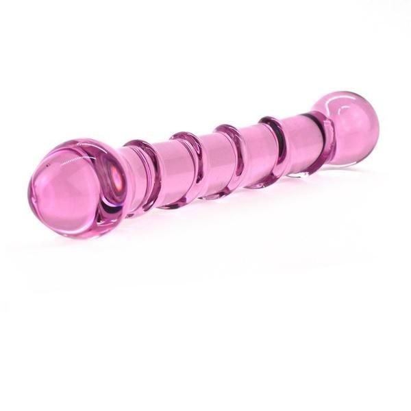 Black Friday Blowout 0448M      Double Ended Pink Ridged Glass Massager - LAST CHANCE - Final Closeout!