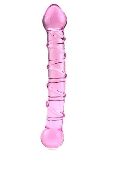 Black Friday Blowout 0448M      Double Ended Pink Ridged Glass Massager - LAST CHANCE - Final Closeout!