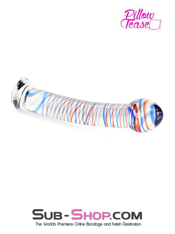 Black Friday Blowout 0591M      Candy Cane Red and Blue Striped Glass Massager - LAST CHANCE - Final Closeout!