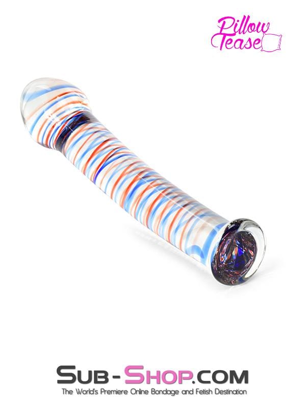 Black Friday Blowout 0591M      Candy Cane Red and Blue Striped Glass Massager - LAST CHANCE - Final Closeout!