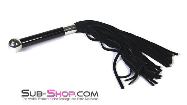 Black Friday Blowout 0852LT      Lust Hurts Black Suede Leather Whip with Steel Handle - LAST CHANCE - Final Closeout!