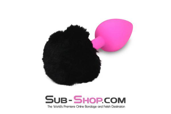 Black Friday Blowout 6870M      Jet Black Powder Puff Butt Plug Tail, Large Pink Silicone Plug - LAST CHANCE - Final Closeout!