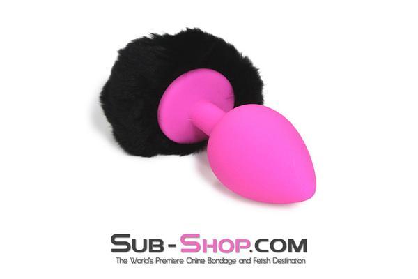 Black Friday Blowout 6870M      Jet Black Powder Puff Butt Plug Tail, Large Pink Silicone Plug - LAST CHANCE - Final Closeout!
