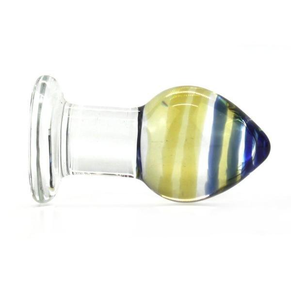Black Friday Blowout 9786M      Saturn's Rings Yellow & Blue Glass Anal Plug Massager - LAST CHANCE - Final Closeout!