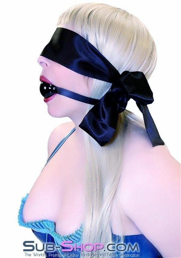 Blindfold 8975DL      Love Me Knot Black Satin Blindfold, Gag, or Tie Up
