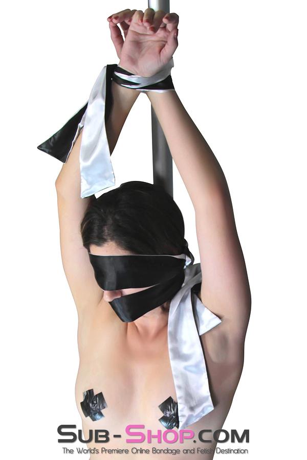 Blindfold 9835M      Love Me Knots Silver & Black Satin Blindfold, Gag, or Tie Up