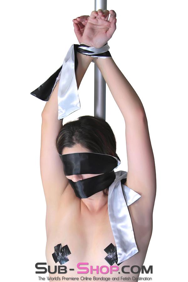 Blindfold 9835M      Love Me Knots Silver & Black Satin Blindfold, Gag, or Tie Up