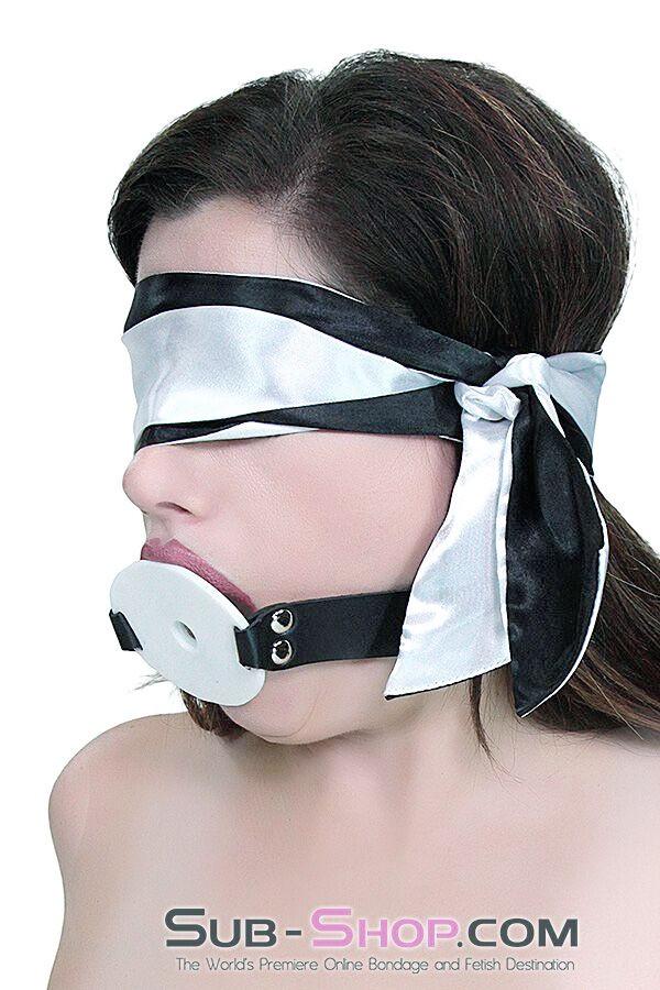 Blindfold 9835M      Love Me Knots Silver & Black Satin Blindfold, Gag, or Tie Up