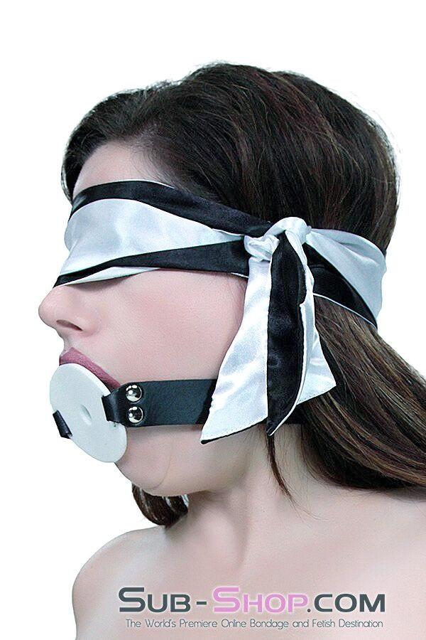 Blindfold 9835M      Love Me Knots Silver & Black Satin Blindfold, Gag, or Tie Up