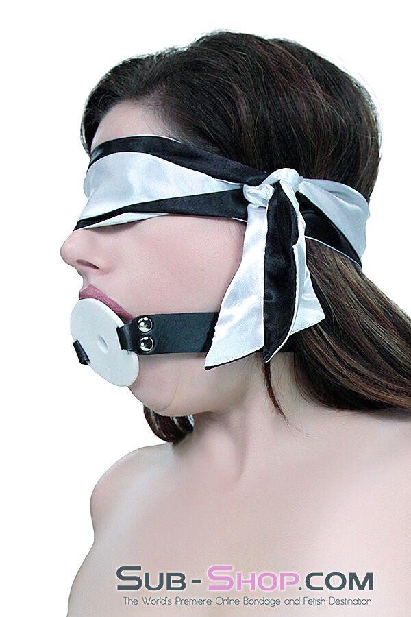 Blindfold 9835M      Love Me Knots Silver & Black Satin Blindfold, Gag, or Tie Up