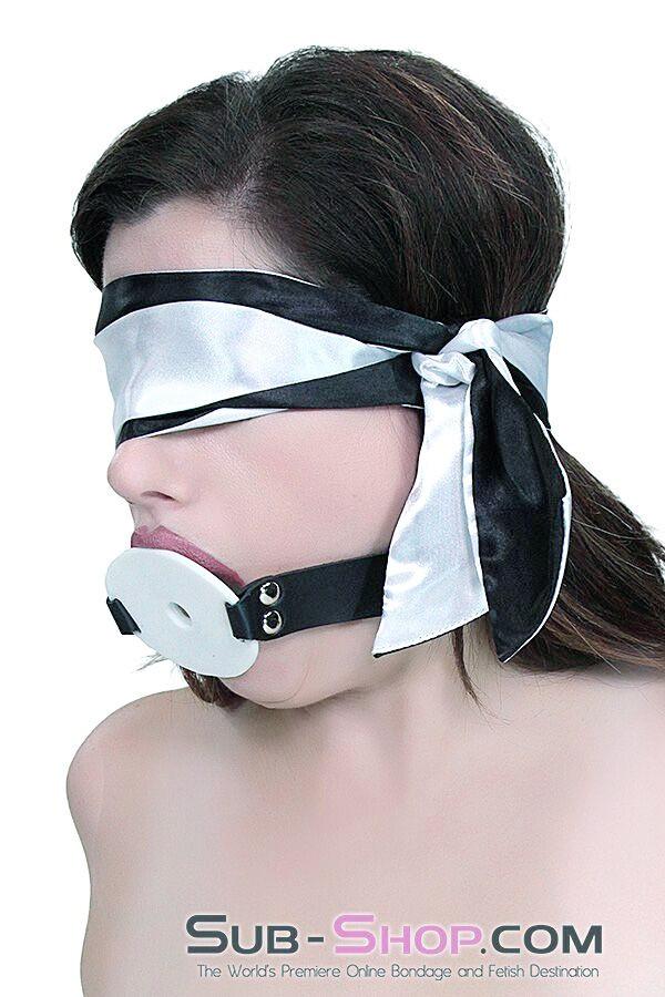 Blindfold 9835M      Love Me Knots Silver & Black Satin Blindfold, Gag, or Tie Up
