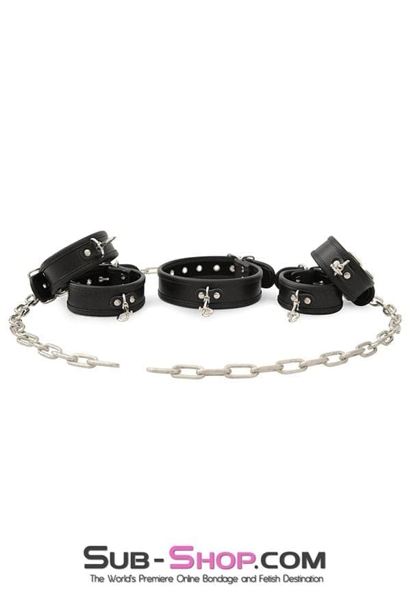 Bondage Set 0803M      6 Pc. Cuffs, Collar and Chains Bondage Slave Starter Set