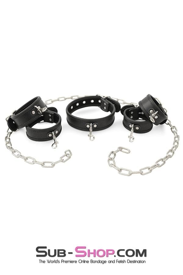 Bondage Set 0803M      6 Pc. Cuffs, Collar and Chains Bondage Slave Starter Set