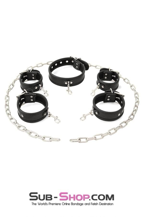 Bondage Set 0803M      6 Pc. Cuffs, Collar and Chains Bondage Slave Starter Set