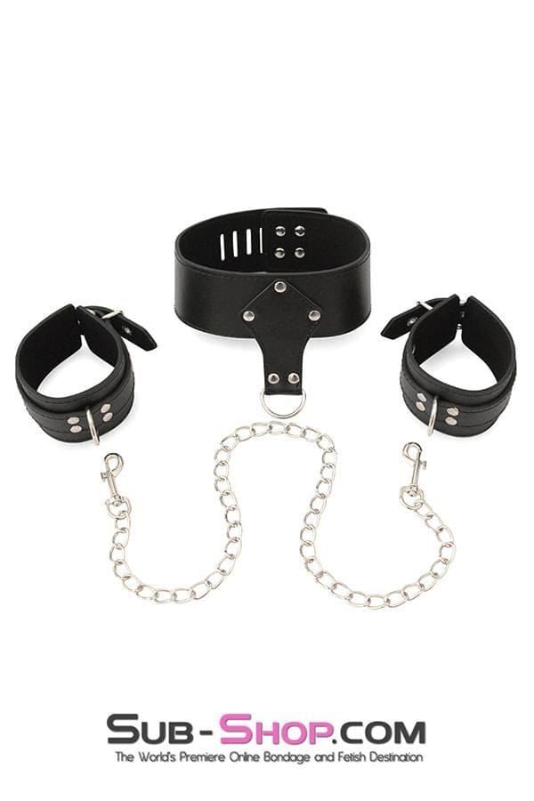 Bondage Set 1507M      Locking Collar with Detachable Chained Wrist Cuffs Set