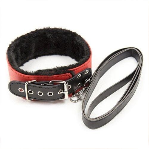 Bondage Set 2334M      Black and Red Bondage Cuffs, Collar, Leash, Gag, Rope, Whip and Blindfold Kit - 10 Pcs