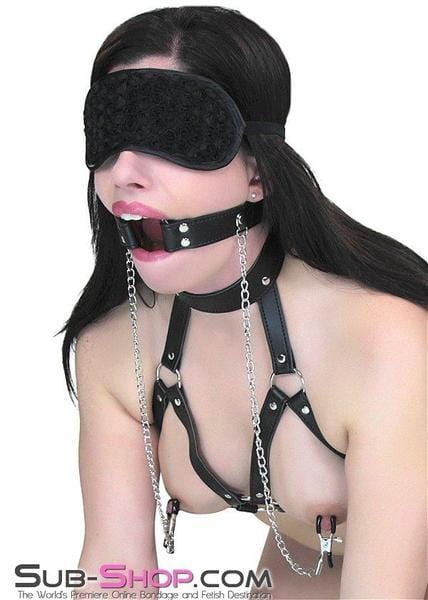 Breast Bondage 0344RS      Bondage Bra and Ring Gag with Nipple Clamps Set
