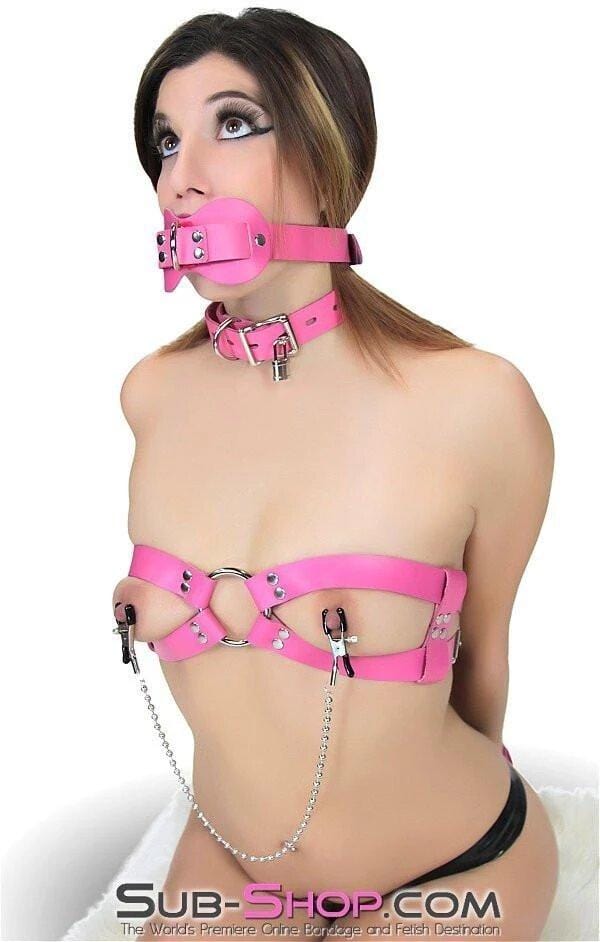 Breast Bondage 4765A      Leather Breast Binders, Pink