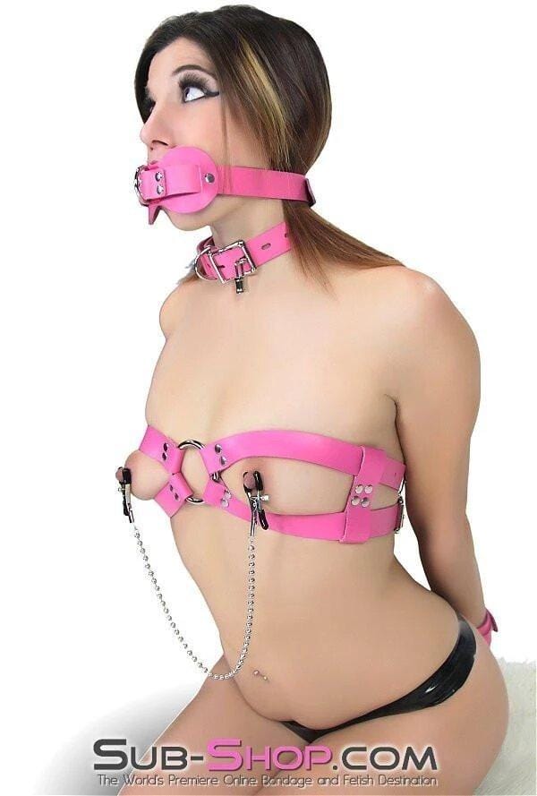 Breast Bondage 4765A      Leather Breast Binders, Pink