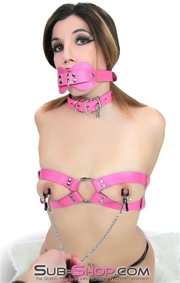 Breast Bondage 4765A      Leather Breast Binders, Pink