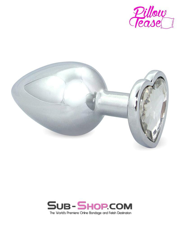 Butt Plug 0317E      Heart Diamond Gem Chrome Steel Butt Plug, Large