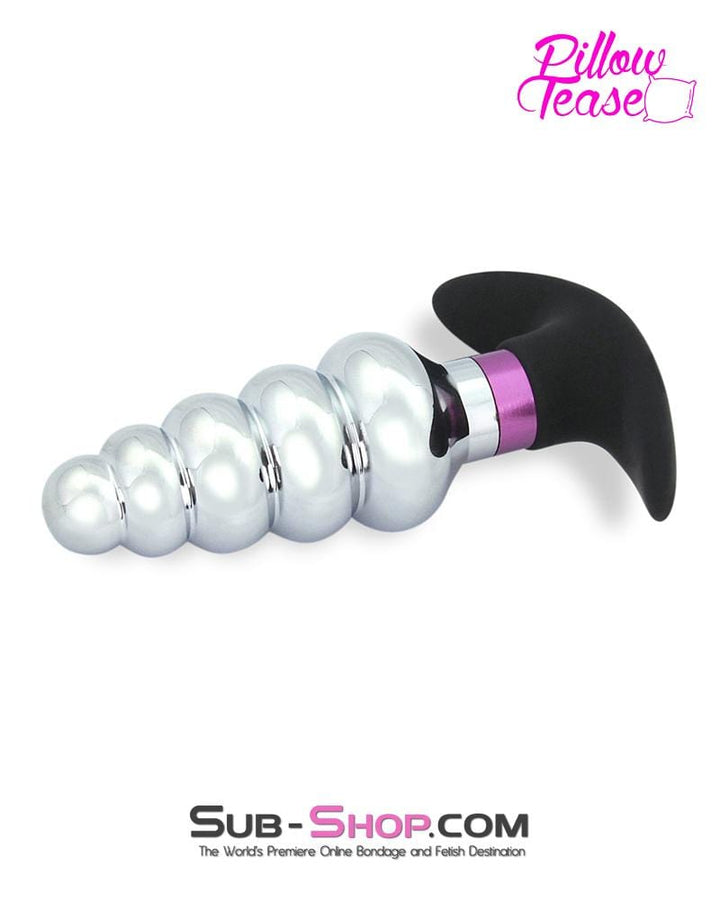 Butt Plug 0381E      Ripple Purple and Polished Aluminum Butt Plug with Silicone Base
