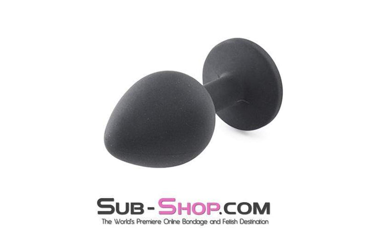 Butt Plug 2733M      Medium Black Silicone Anal Plug with Fuchsia Crystal