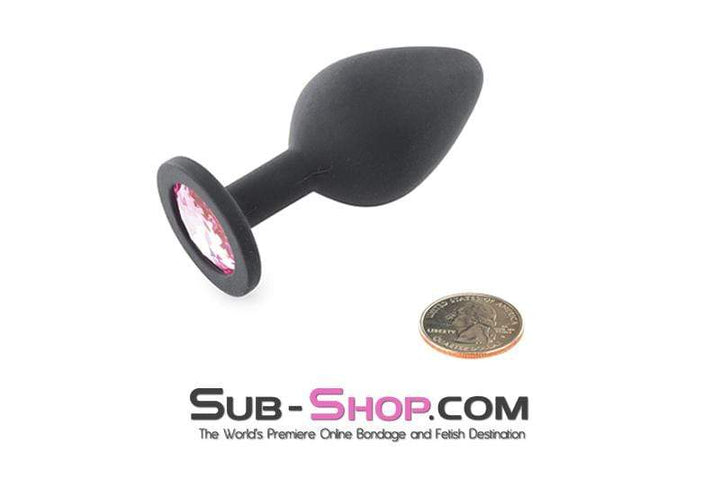 Butt Plug 2733M      Medium Black Silicone Anal Plug with Fuchsia Crystal