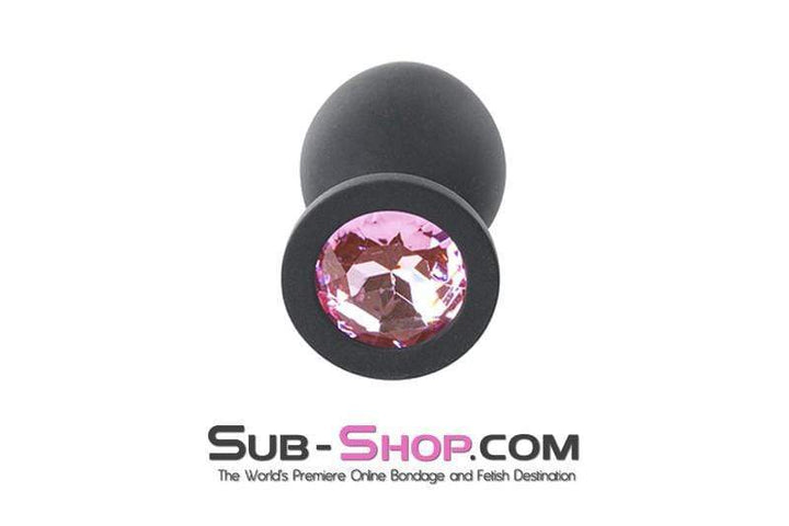 Butt Plug 2733M      Medium Black Silicone Anal Plug with Fuchsia Crystal