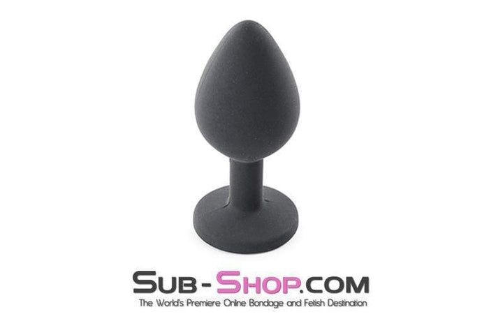 Butt Plug 2733M      Medium Black Silicone Anal Plug with Fuchsia Crystal