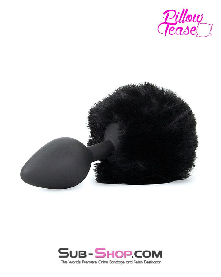 Butt Plug 3506M      Jet Black Powder Puff Tail with Medium Black Silicone Butt Plug